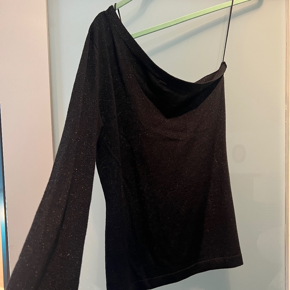 Vince Camuto Black Metallic One Shoulder Top